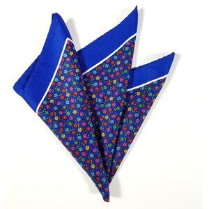 NEW - 100% Silk Pocket Square - Royal Blue with Petite Flowers 12.5in